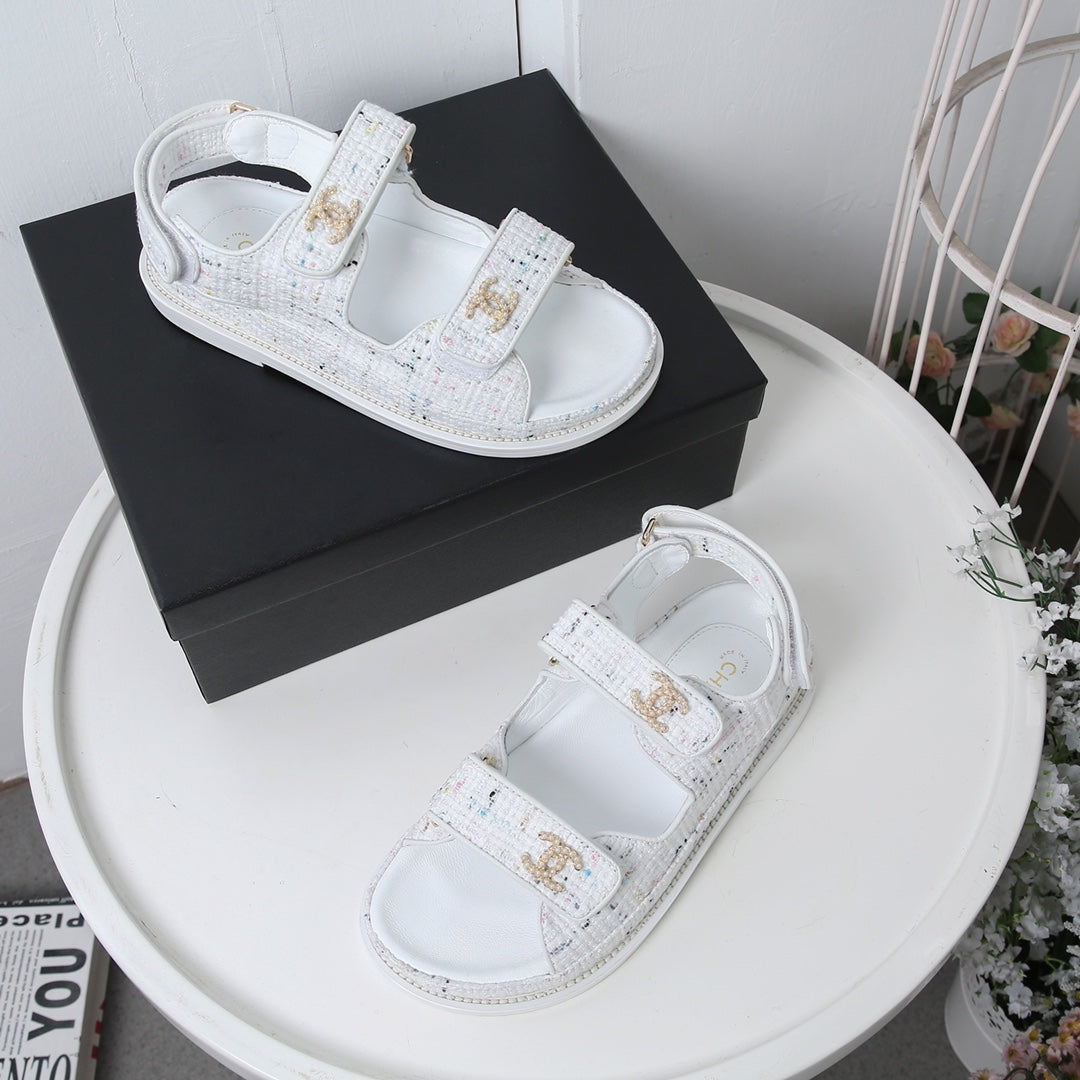 CC 25S Dad Sandal White  Tweed Calfskin