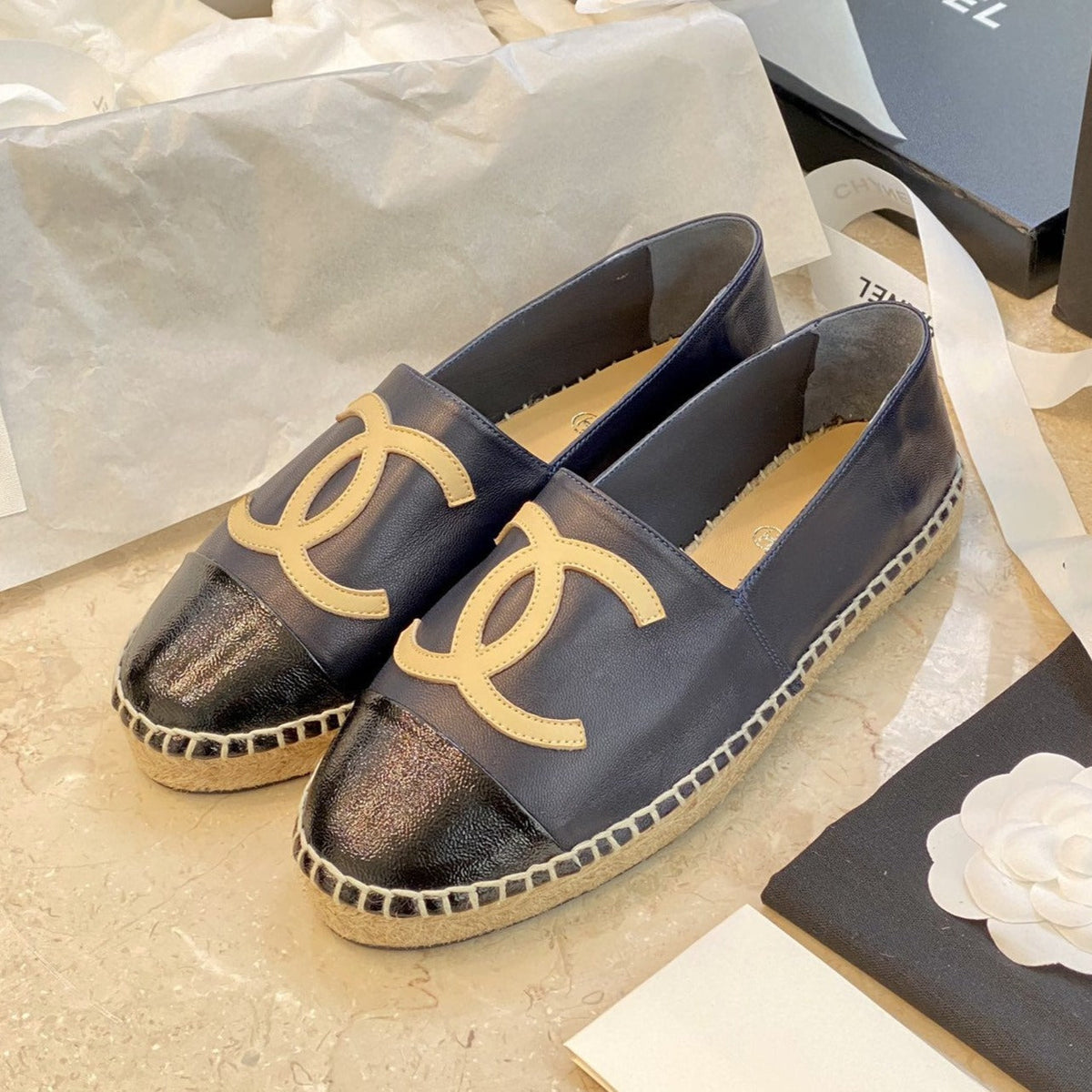 espadrilles dark blue black lambskin