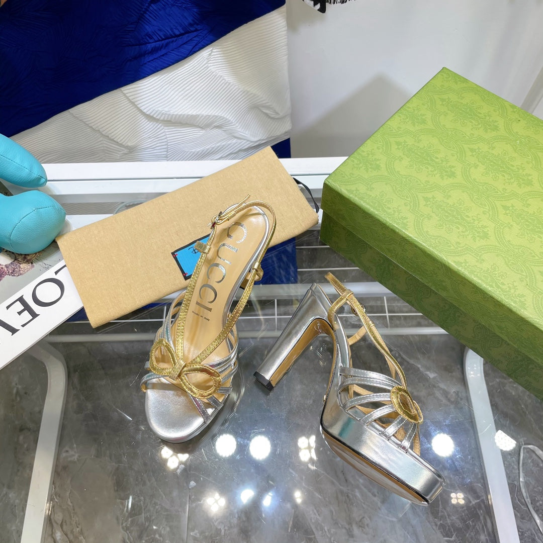 GG HIGH HEEL SANDAL METALLIC GOLD AND SILVER LAMBSKIN