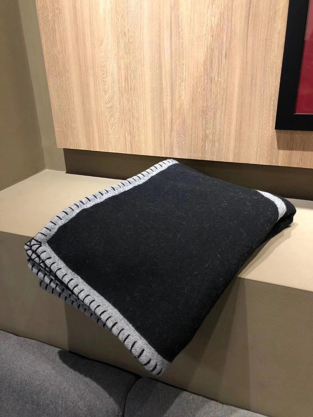 CC Merino Blanket Black Grey Wool Cashmere