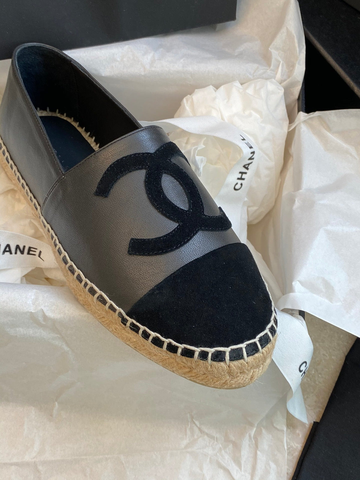 espadrilles dark grey lambskin black velvet