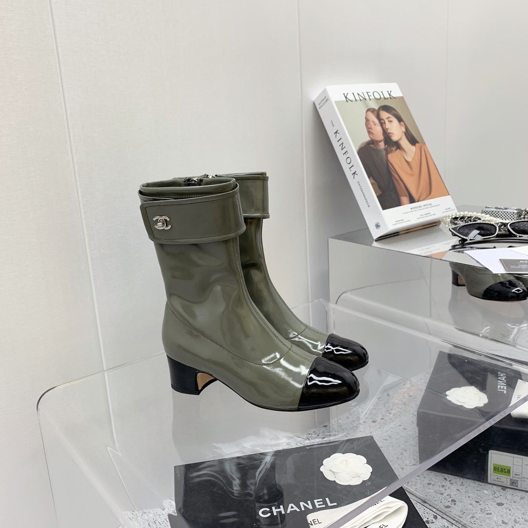 Chanel 2026 Cap Toe Ankle Boots Patent Leather 162178