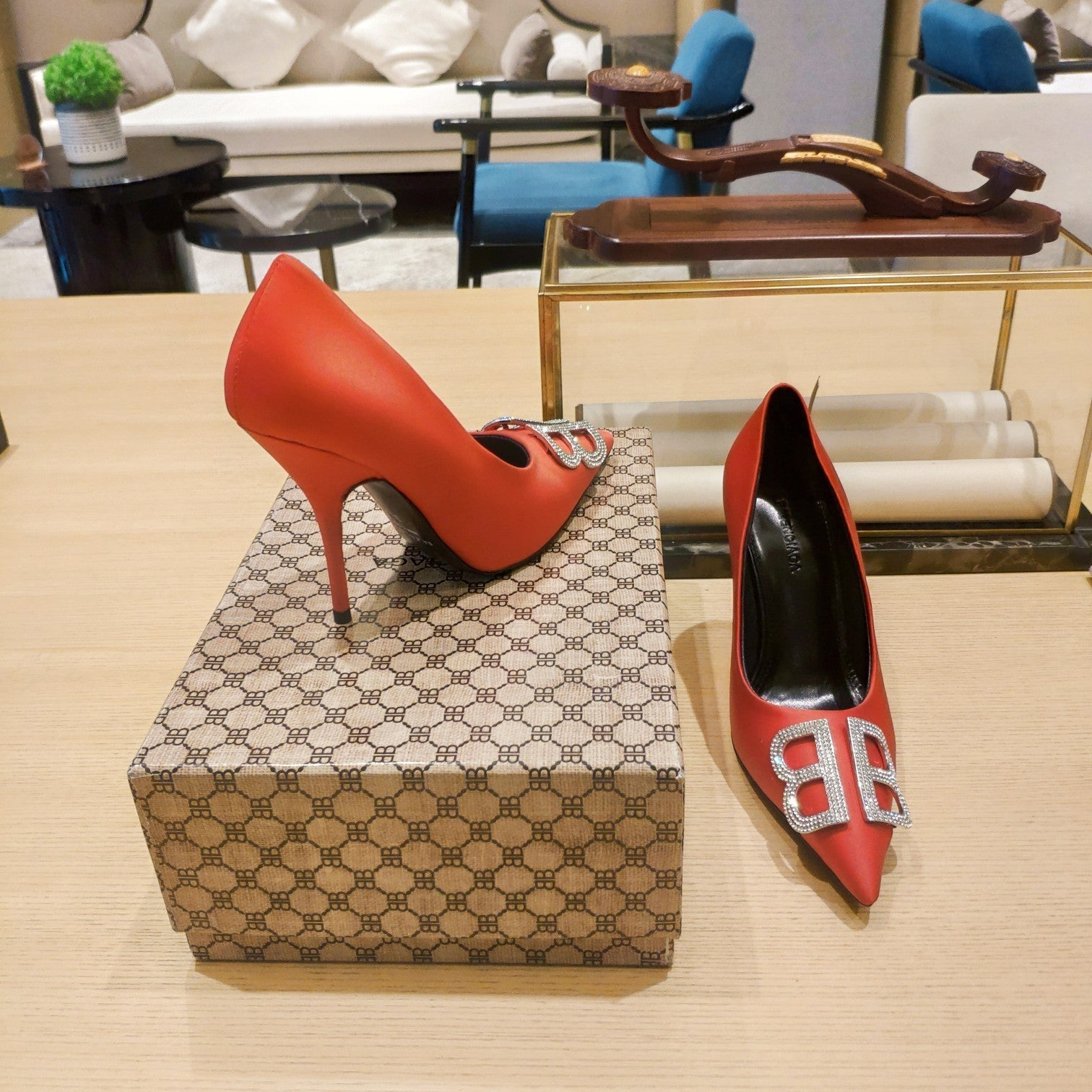 Balenciaga 26s High Heel Pump 105 Orange Red Silk Satin 681176