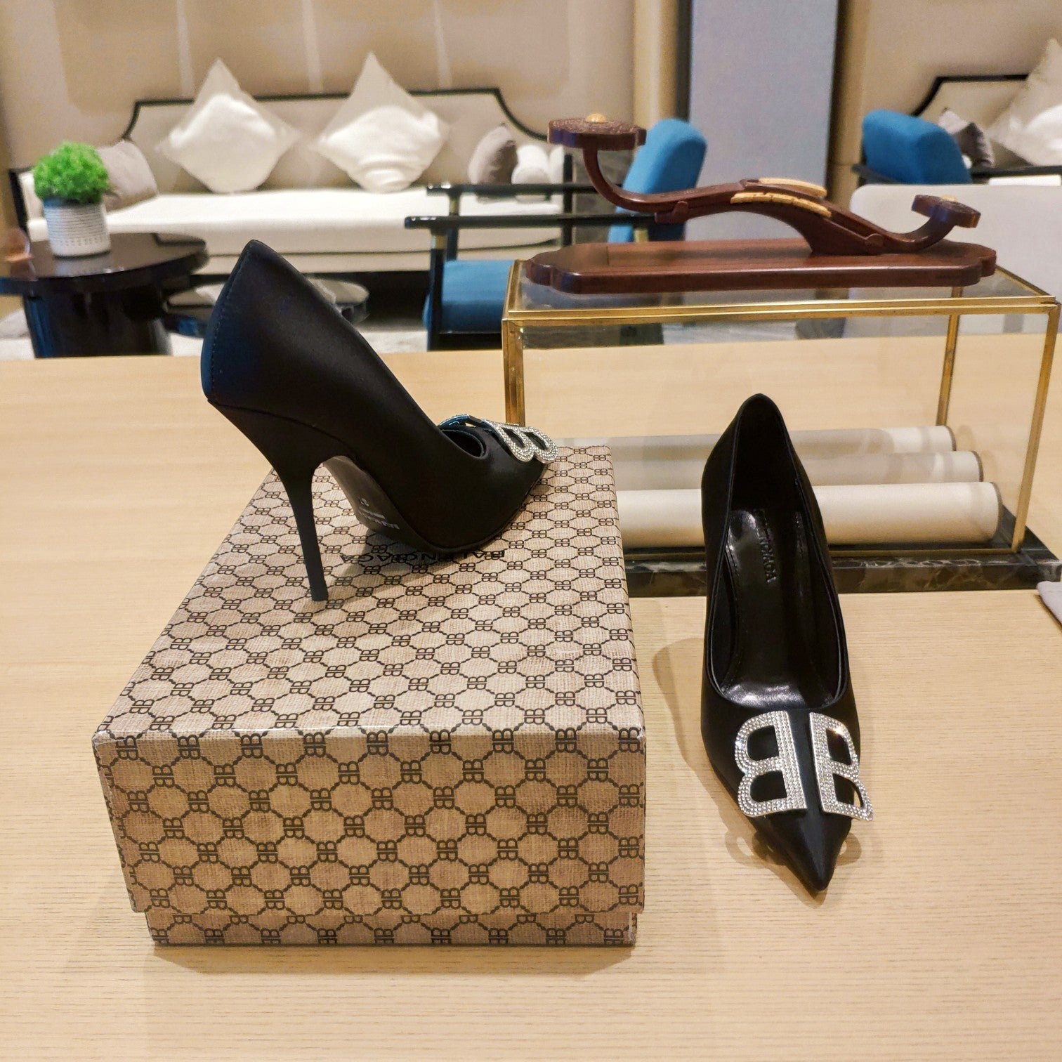 Balenciaga 26s High Heel Pump 105 Black Silk Satin 681178