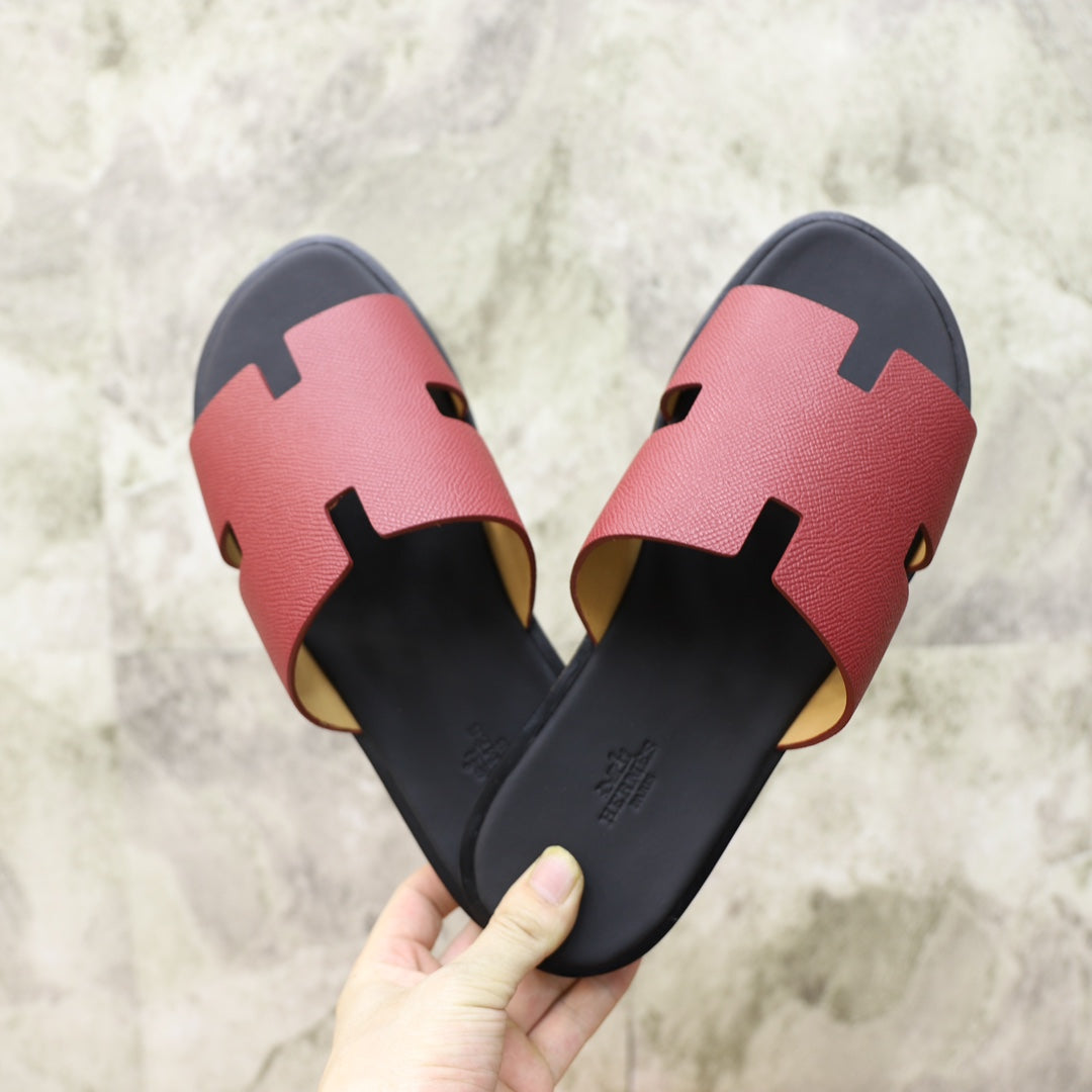 HM IZMIR SANDAL BLACK AND CHERRY CALFSKIN