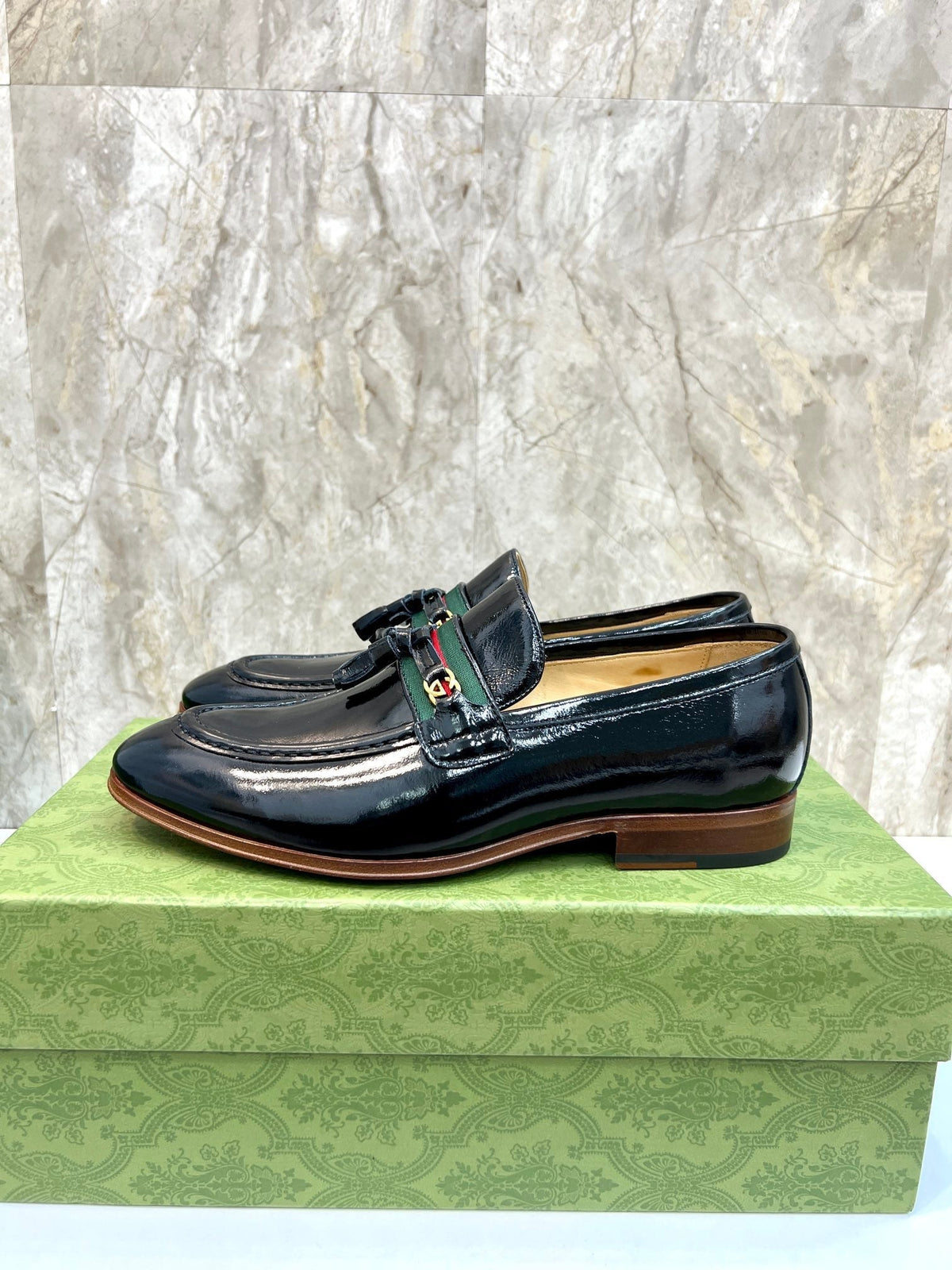 GG Men's Tassel Loafer Black Patent Leather 548745