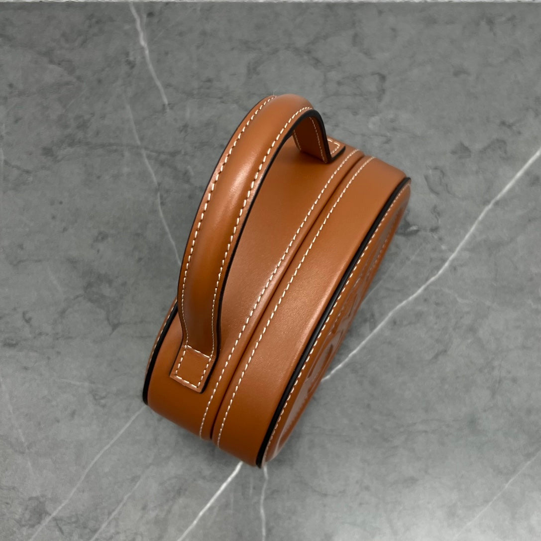 Celine 2026 Oval Minaudiere Cuir Triomphe Bag 14.5 Brown Leather