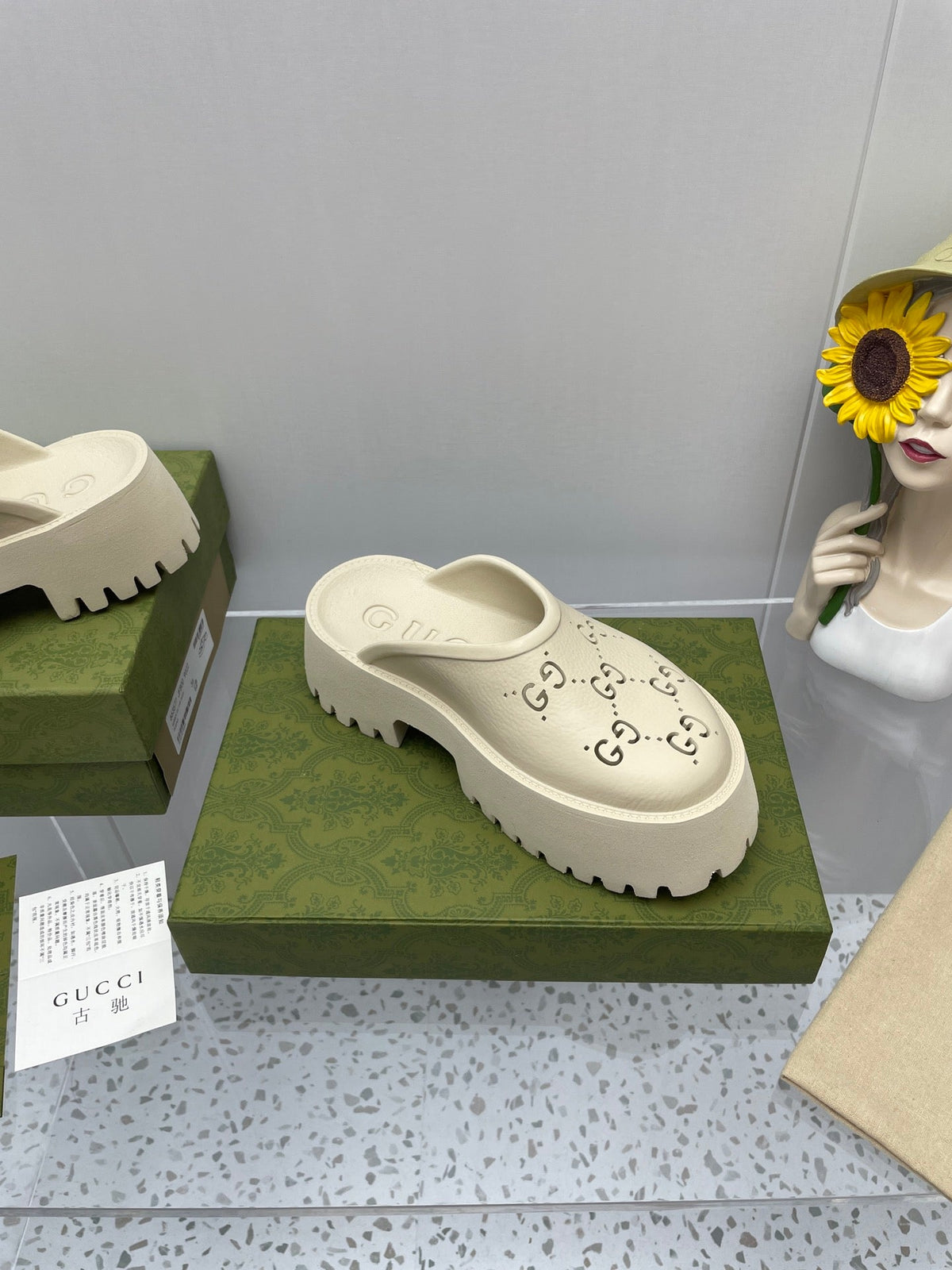 GG PLATFORM PERFORATED G 55 SANDAL CREAM IP FOAM