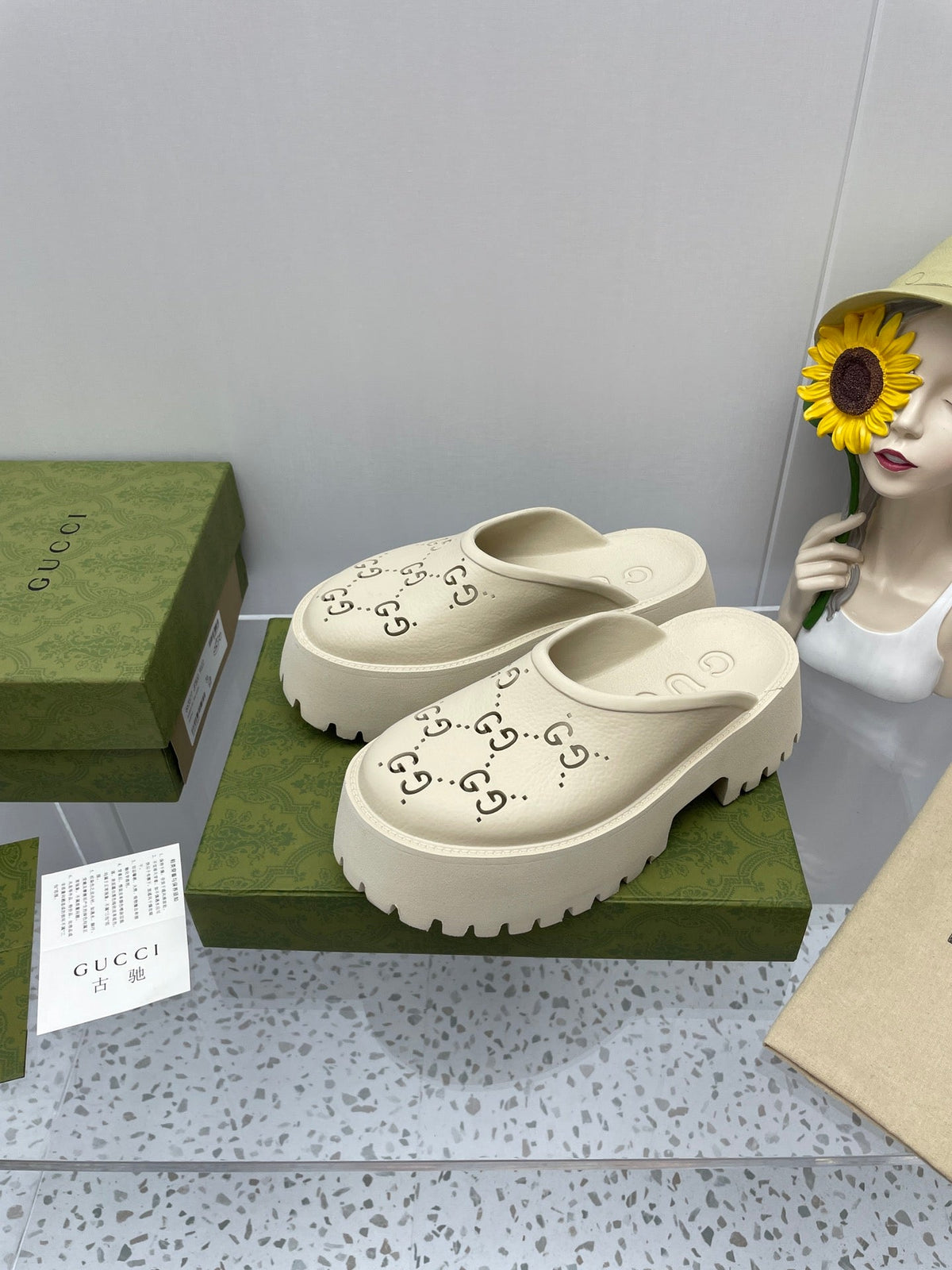 GG PLATFORM PERFORATED G 55 SANDAL CREAM IP FOAM