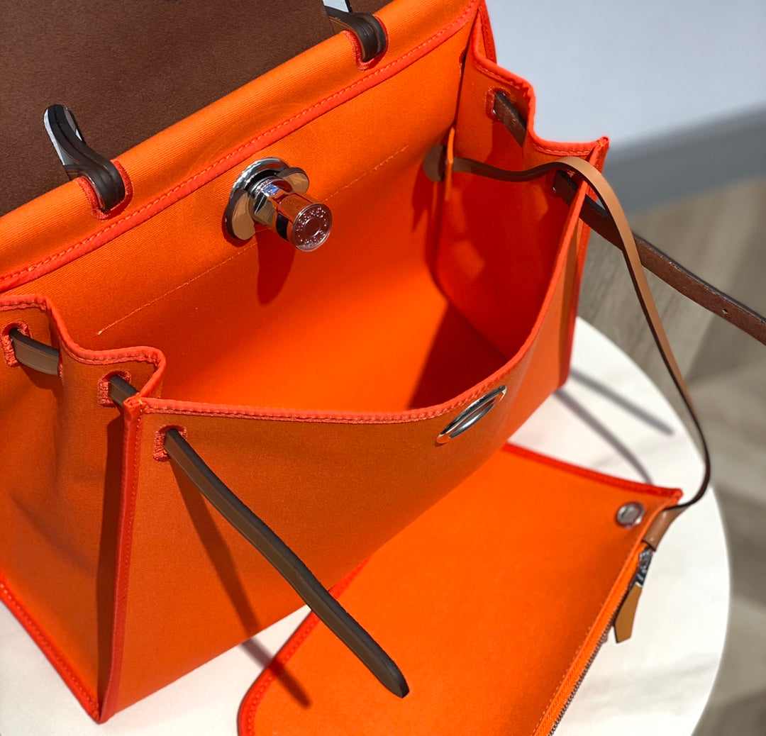Herbag 31 Toile Orange Canvas Gold Cowhide Leather