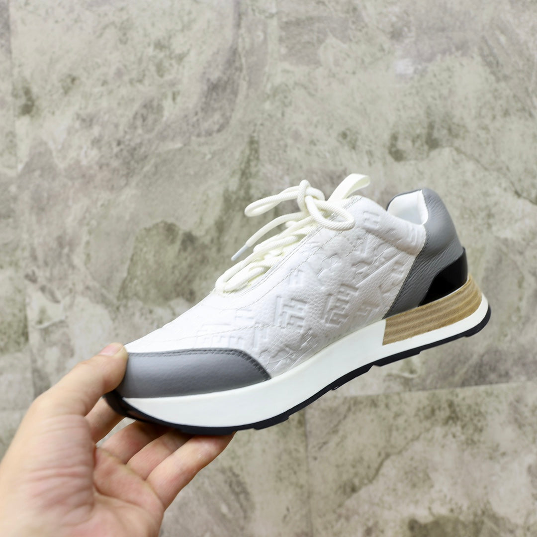 HM EMBOSSED ICON SNEAKER WHITE AND GRAY CALFSKIN