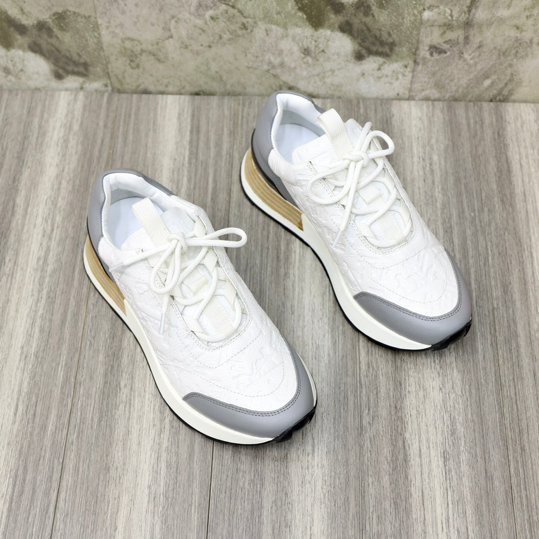 HM EMBOSSED ICON SNEAKER WHITE AND GRAY CALFSKIN