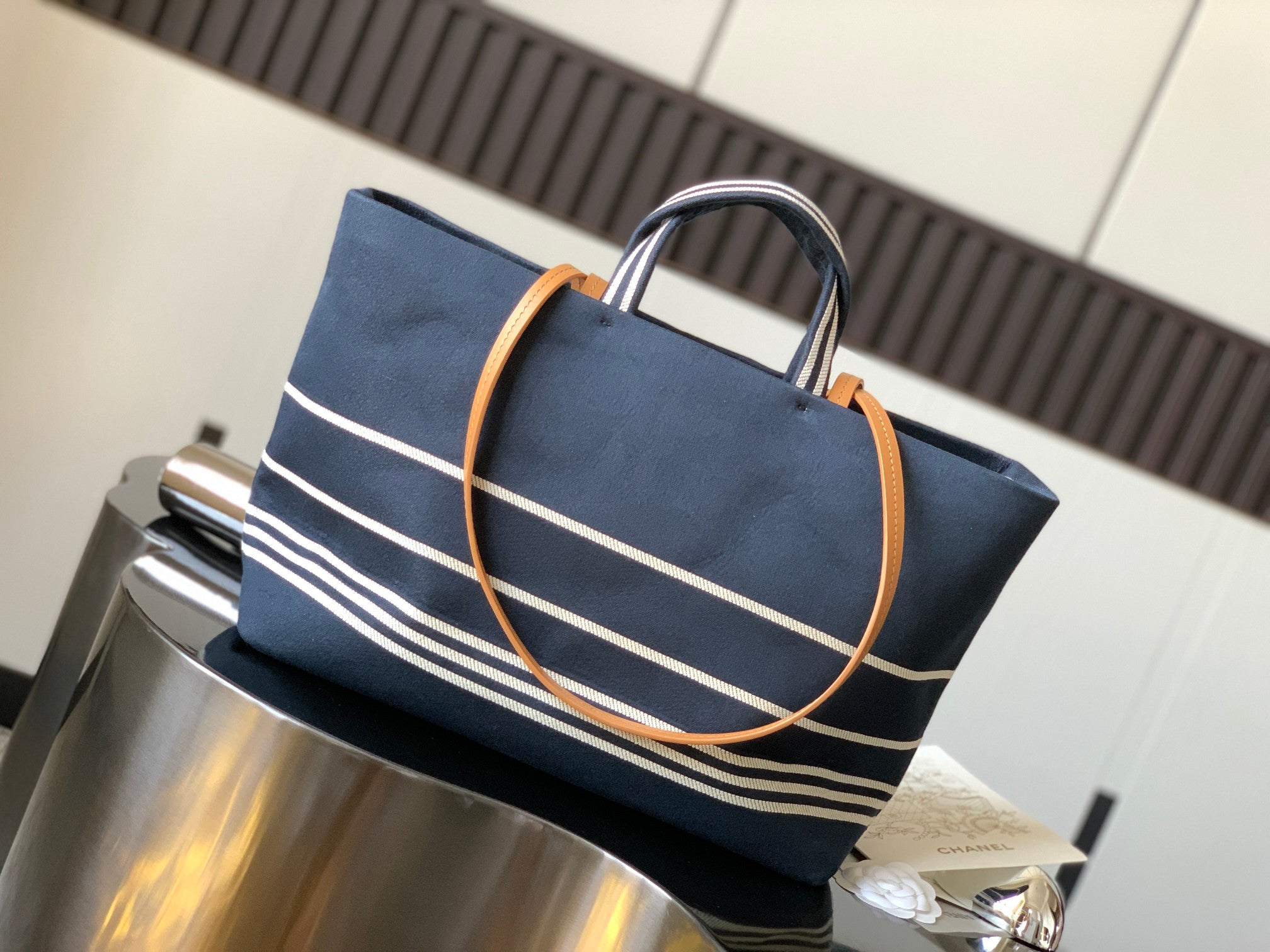 Chanel 2026 Border Tote Bag Blue Brown Denim Canvas Leather