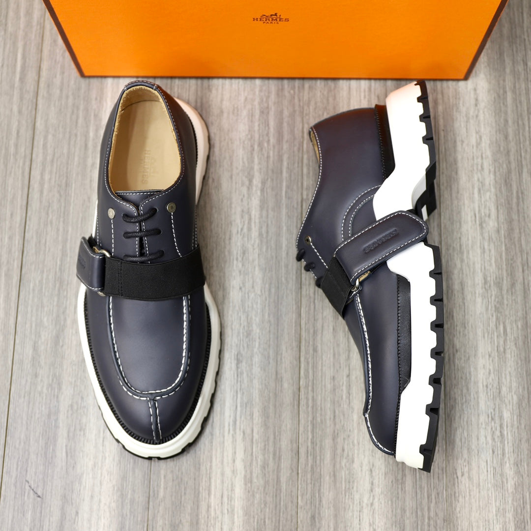 HM DERBY LACE-UP SHOES INDIGO CALFSKIN