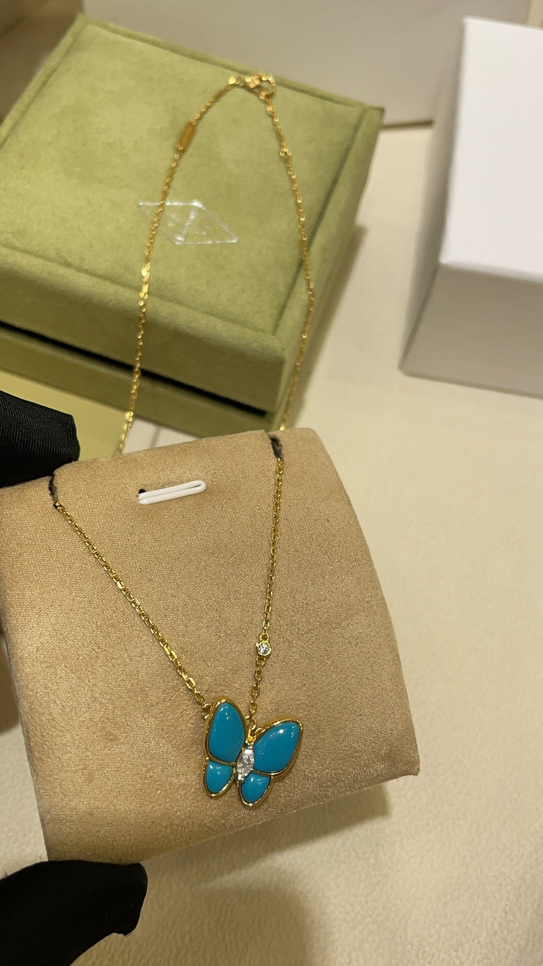 VCA Butterfly Turquoise Necklace Gold 1 Diamond