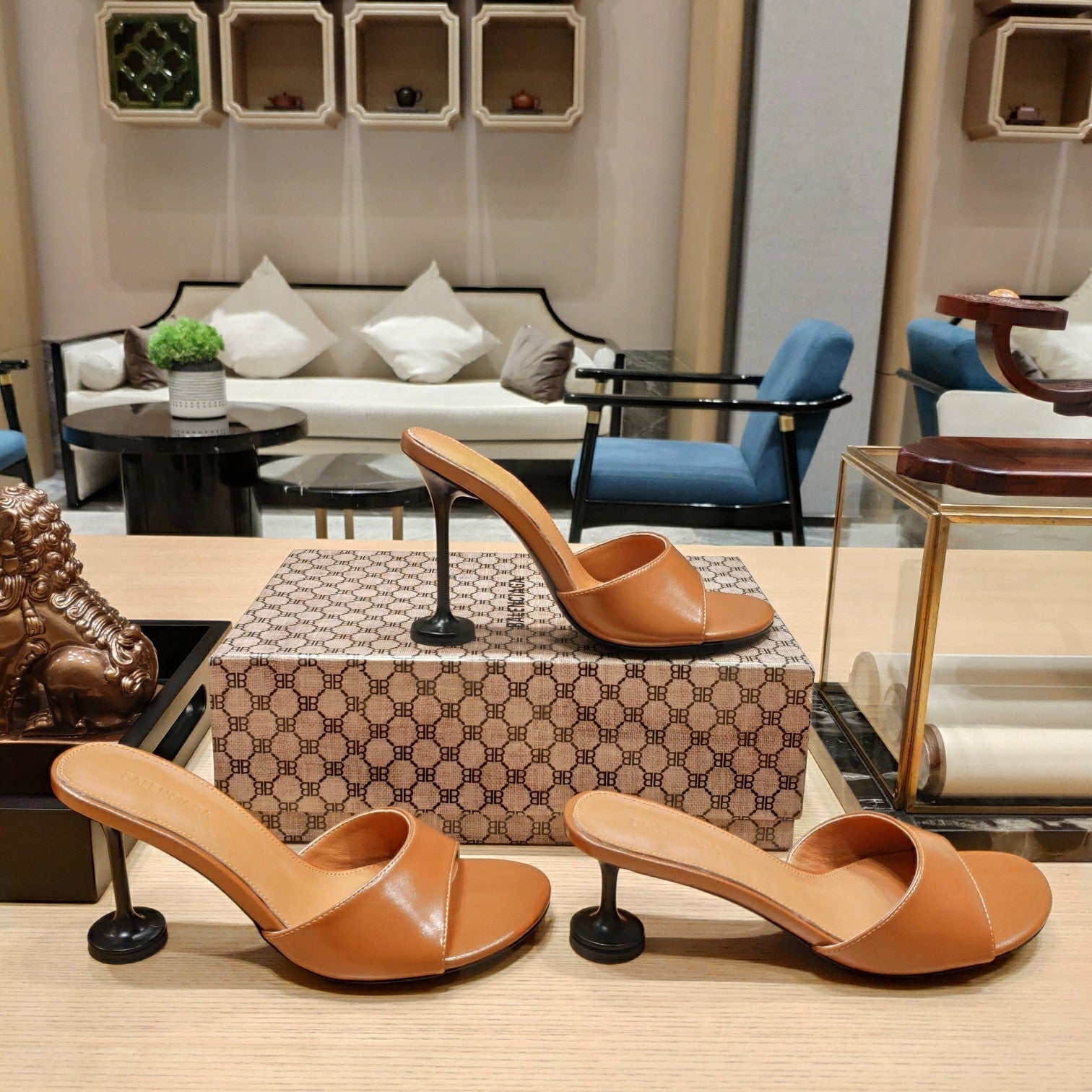 Balenciaga 26s High Heeled Sandals Tan Brown Sheepskin 681281