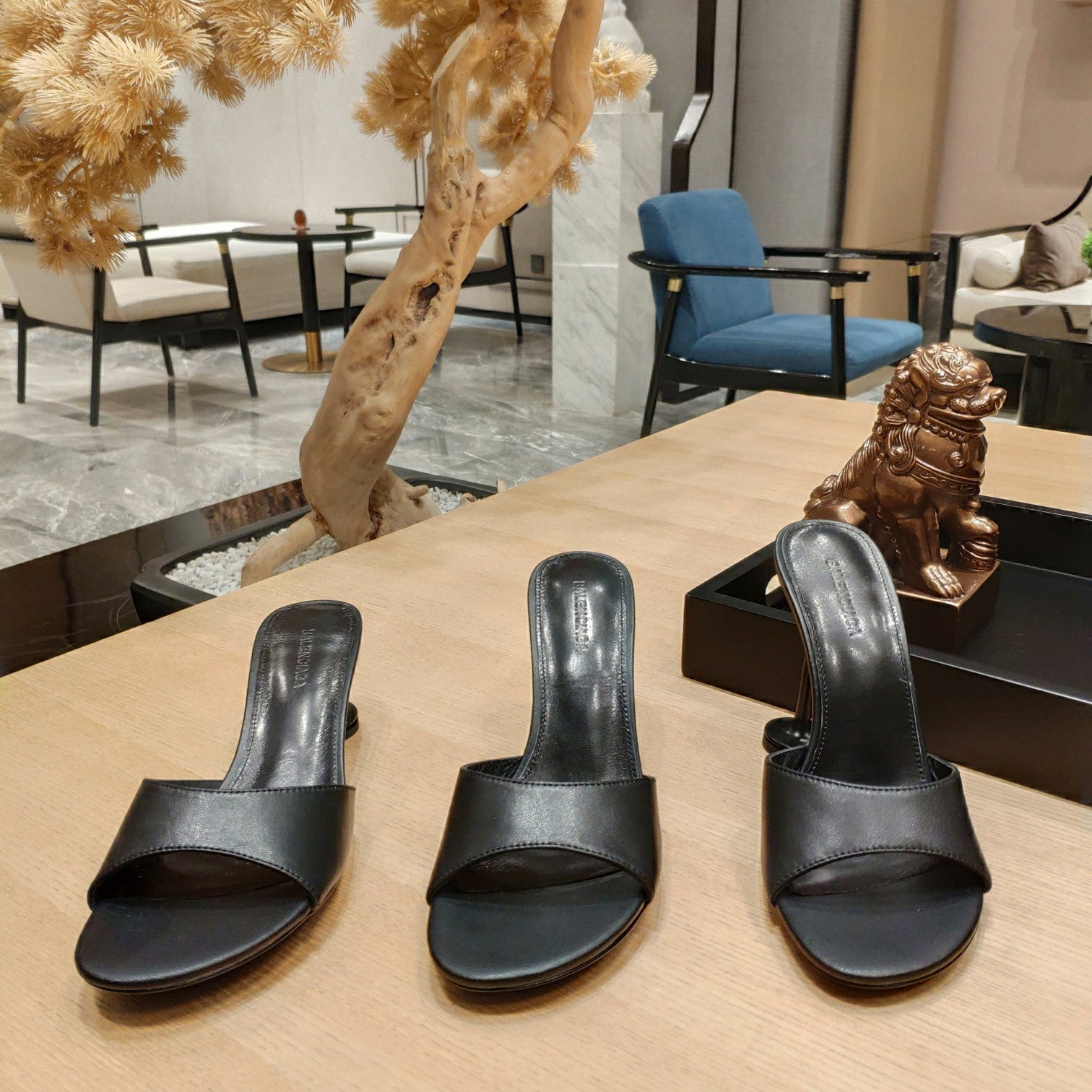 Balenciaga 26s High Heeled Sandals Black Sheepskin 681282