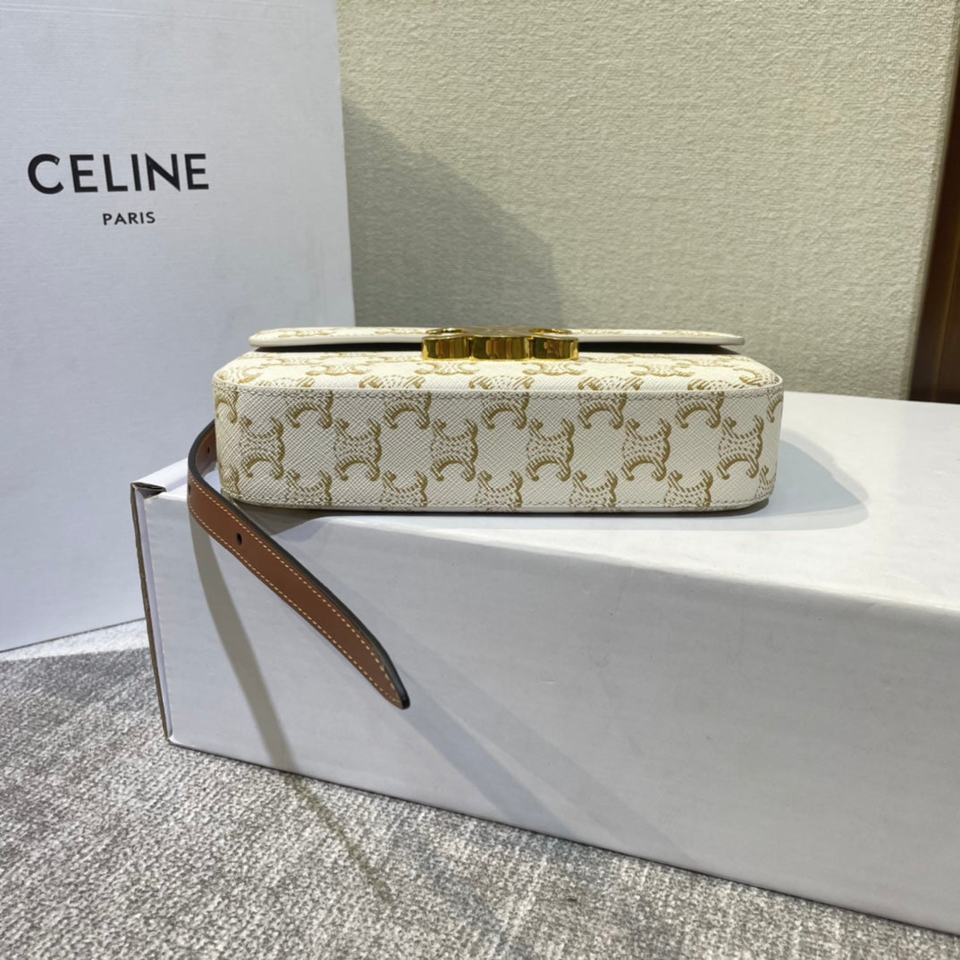 classic triomohe 20 white triomphe canvas brown calfskin