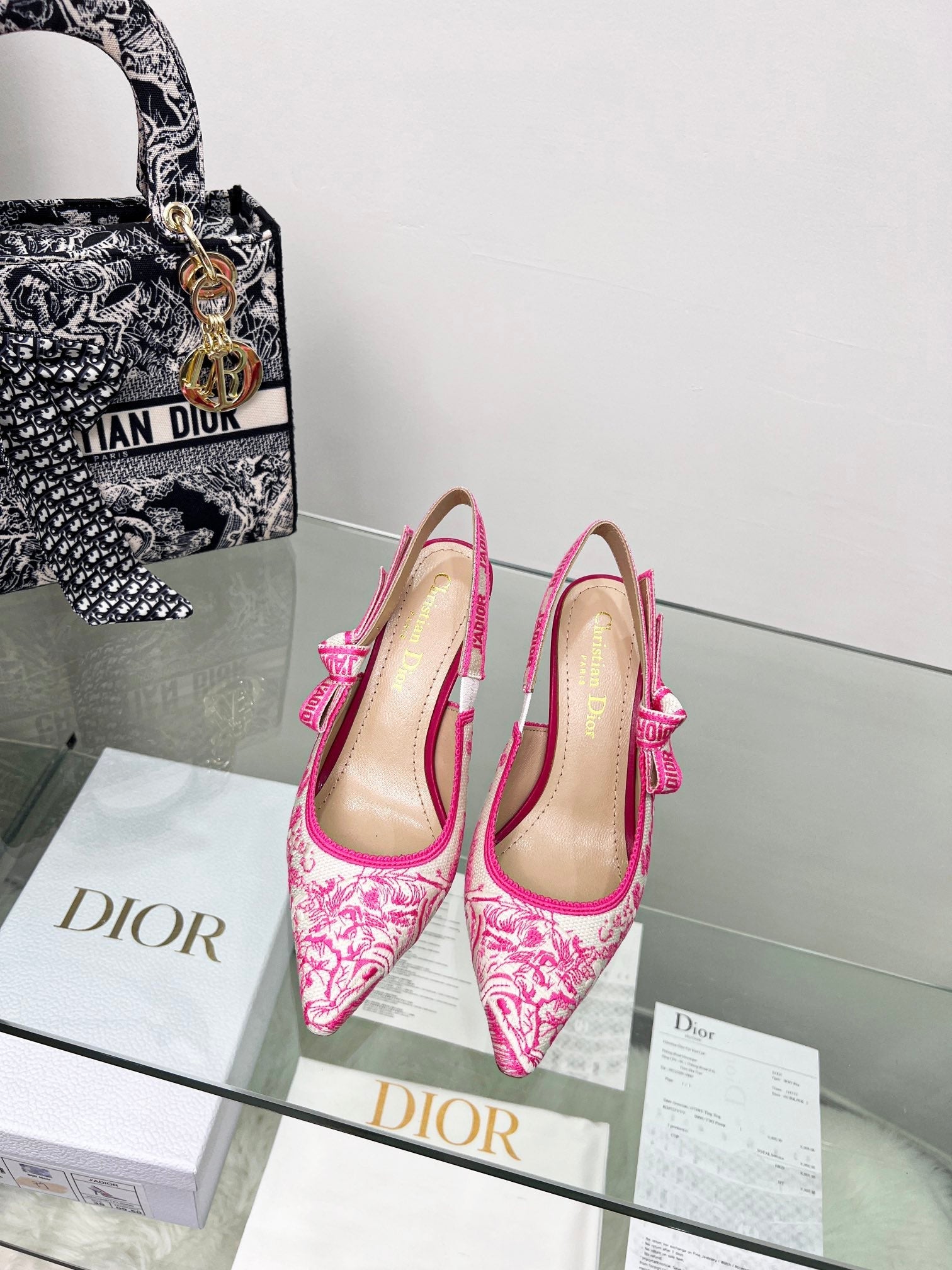 CD 25 J'Adior Slingback Pump Pink White Mesh Sheepskin