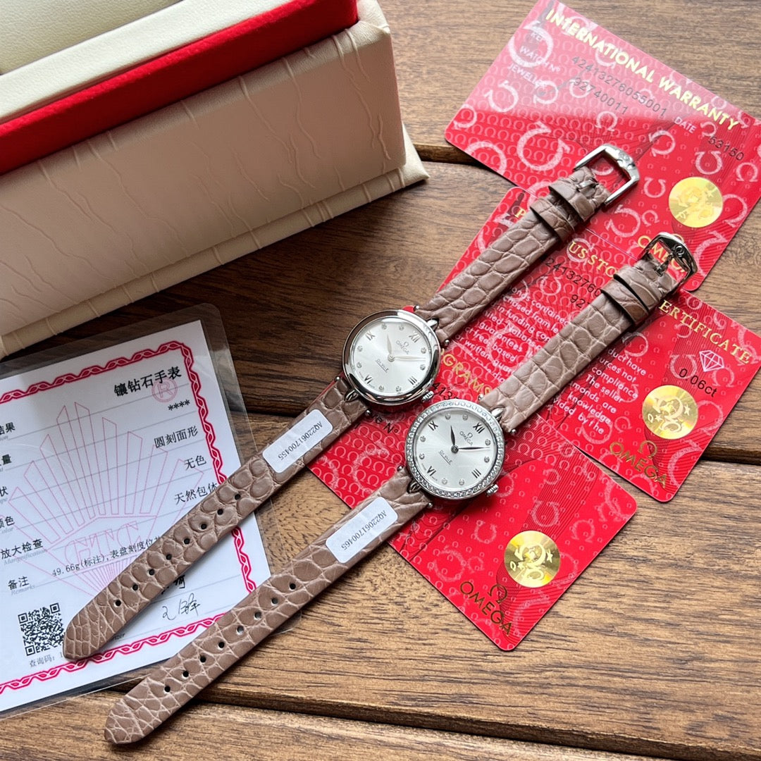 Omega De Ville 27.4mm Silver Brown Leather