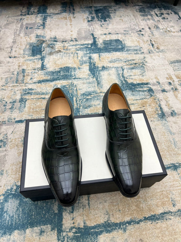 GG Men's Dress Shoe Green Crocodile Embossed Calfskin 533109