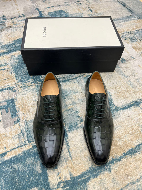 GG Men's Dress Shoe Green Crocodile Embossed Calfskin 533109
