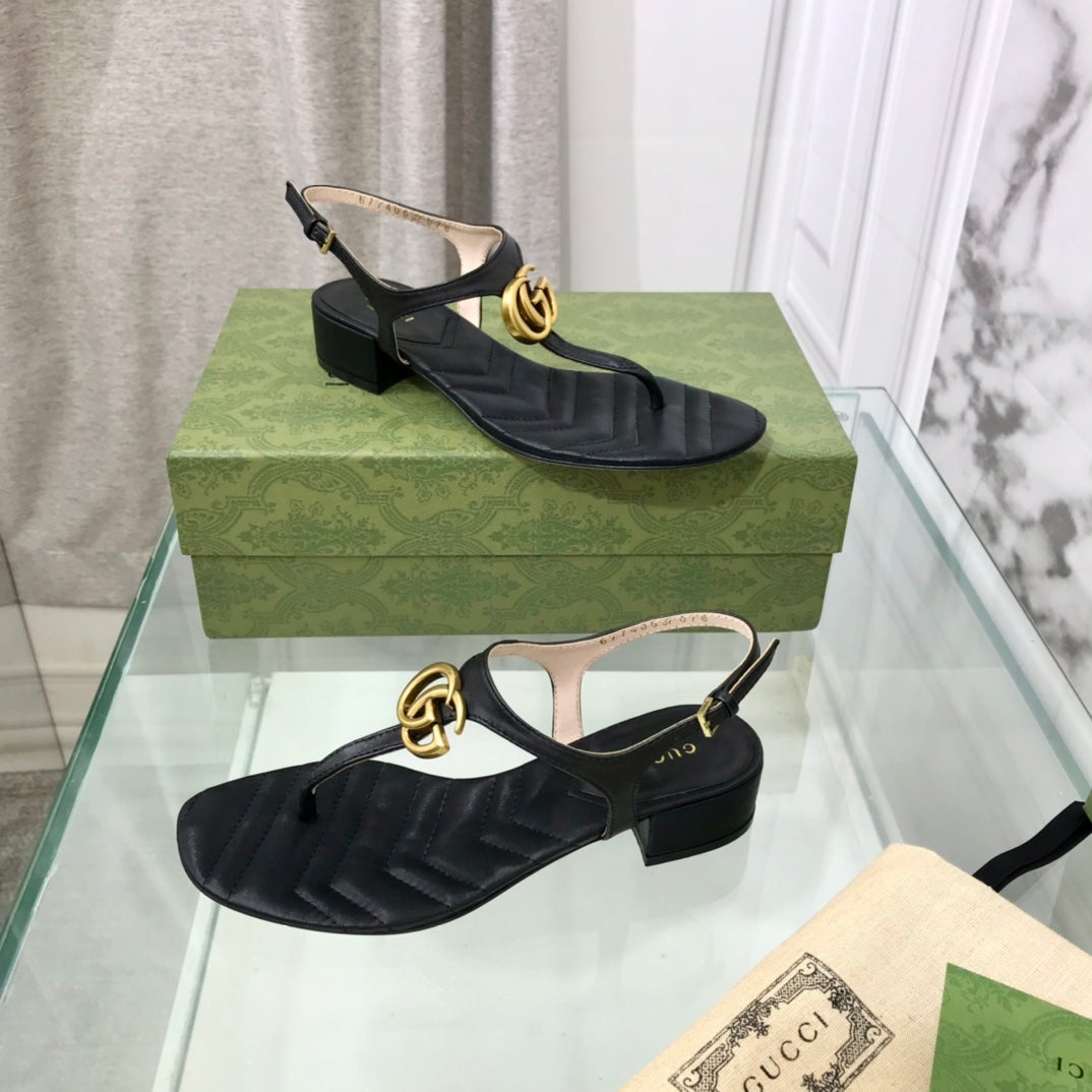 GG MARMONT 25 SANDAL BLACK CALKSKIN