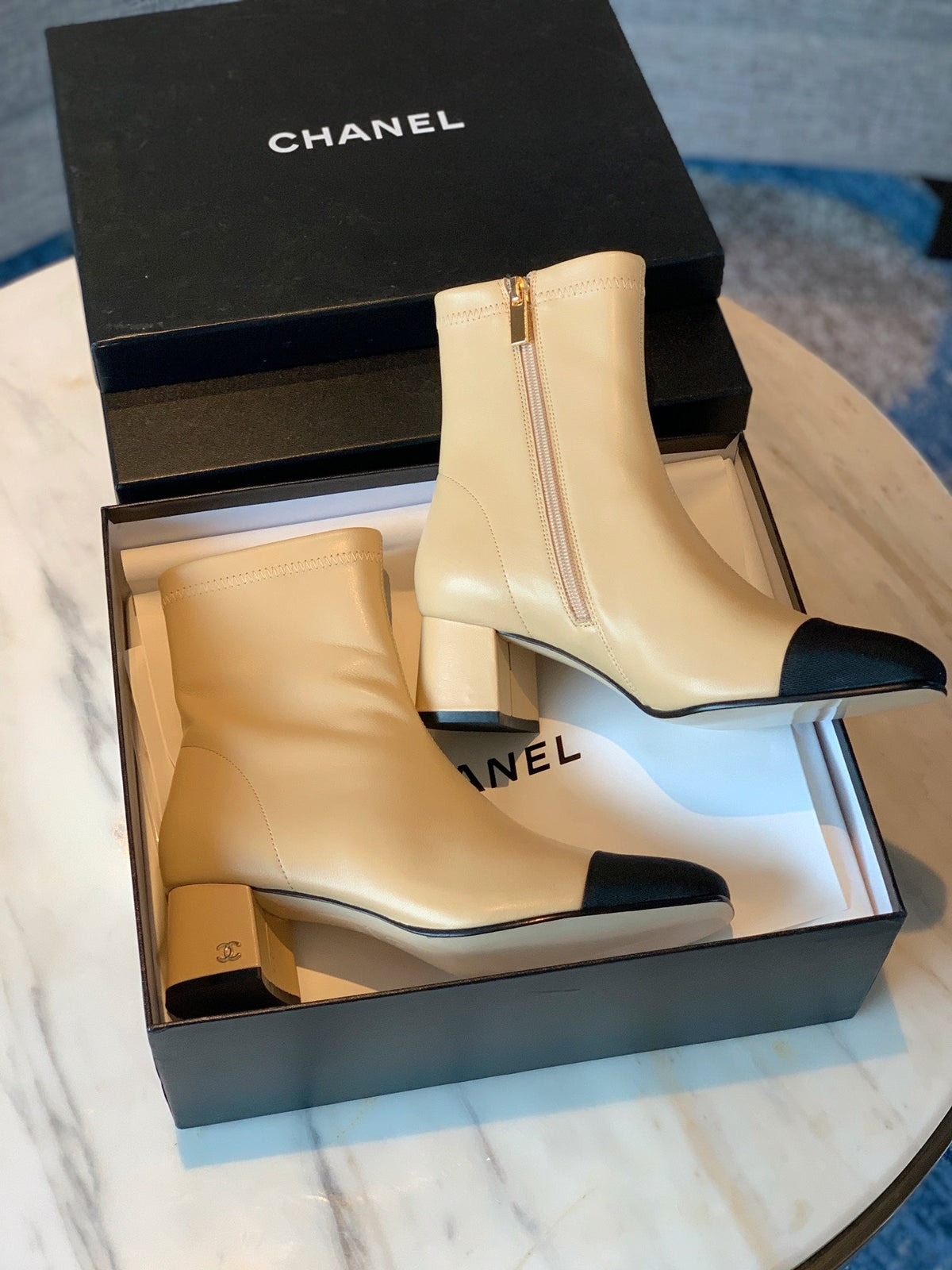 CC Ankle Boots 50mm Beige Lambskin And Lycra Fabric 940058