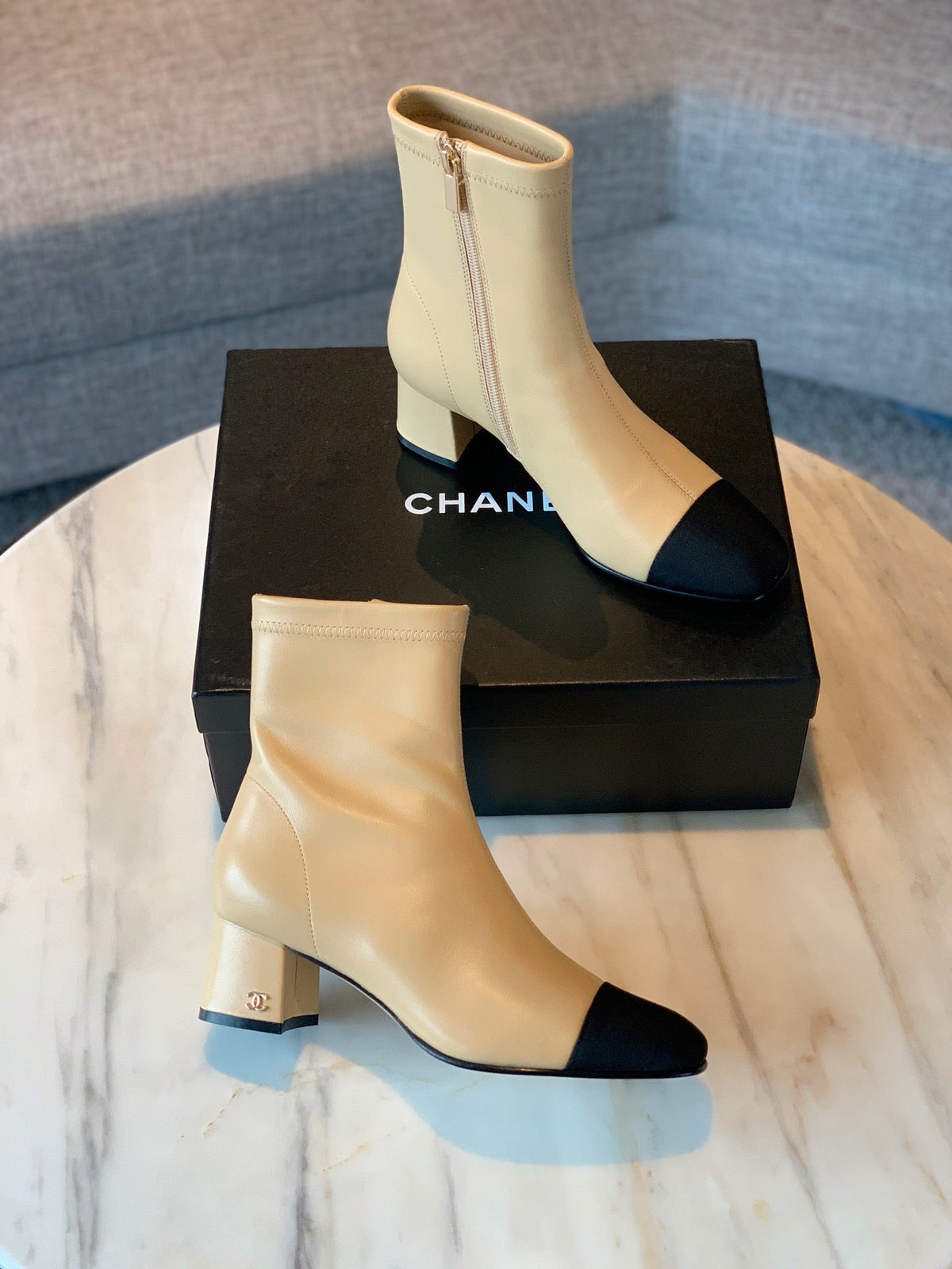 CC Ankle Boots 50mm Beige Lambskin And Lycra Fabric 940058