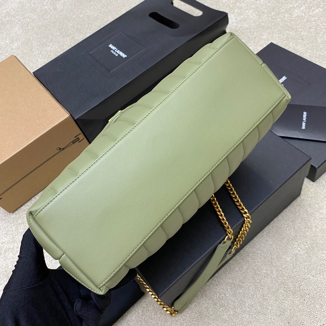LOULOU MEDIUM 32 KHAKI GREEN QUILTED LEATHER GOLD HARDWARE
