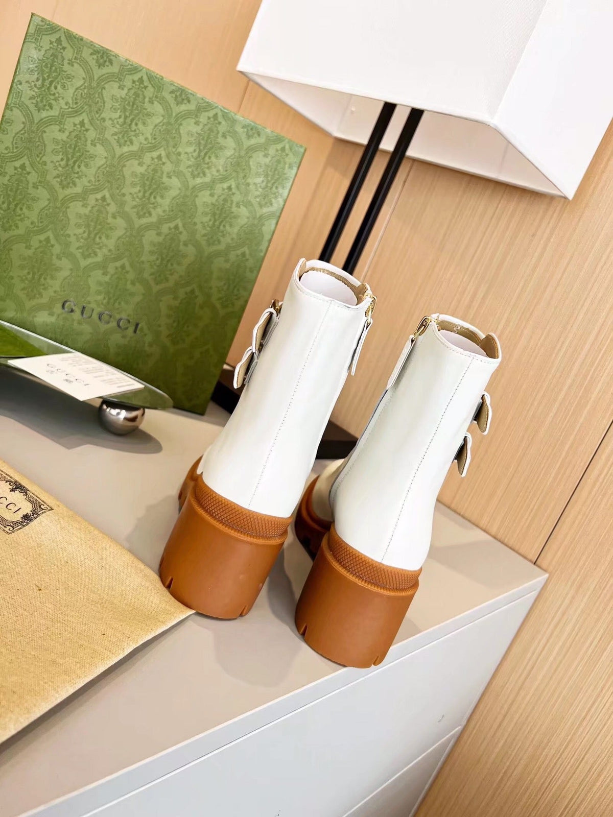 GG ankle boots white caramel cowhide