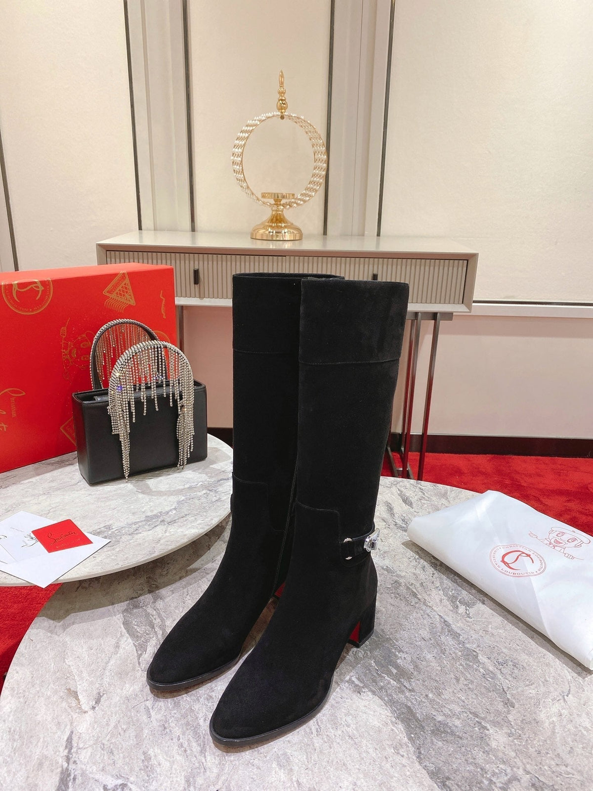CL Lock Botta 70 mm Knee-High Boots Suede Black
