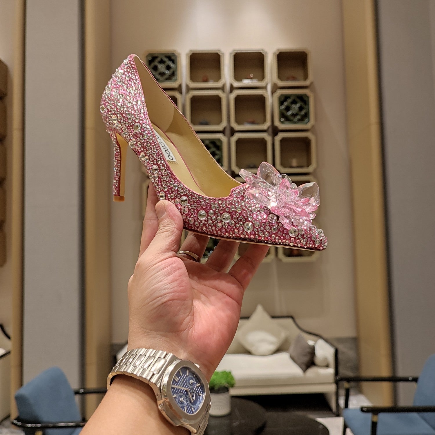 Jimmy Choo Alia 85 Rose mix color Crystal-embellished Pump