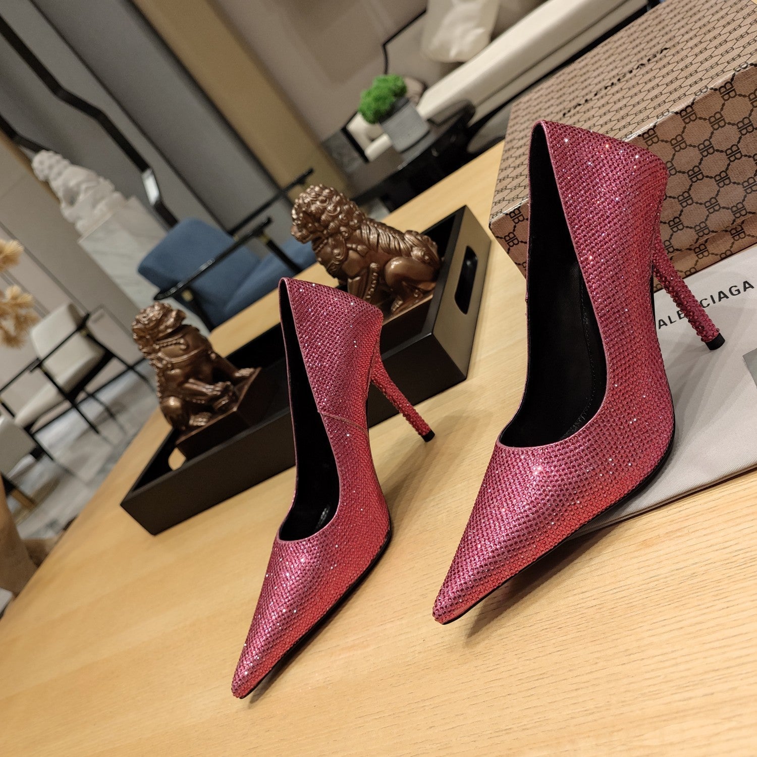 Balenciaga 26s High Heel Pump 100 Raspberry Pink Rhinestone Cowhide 681190