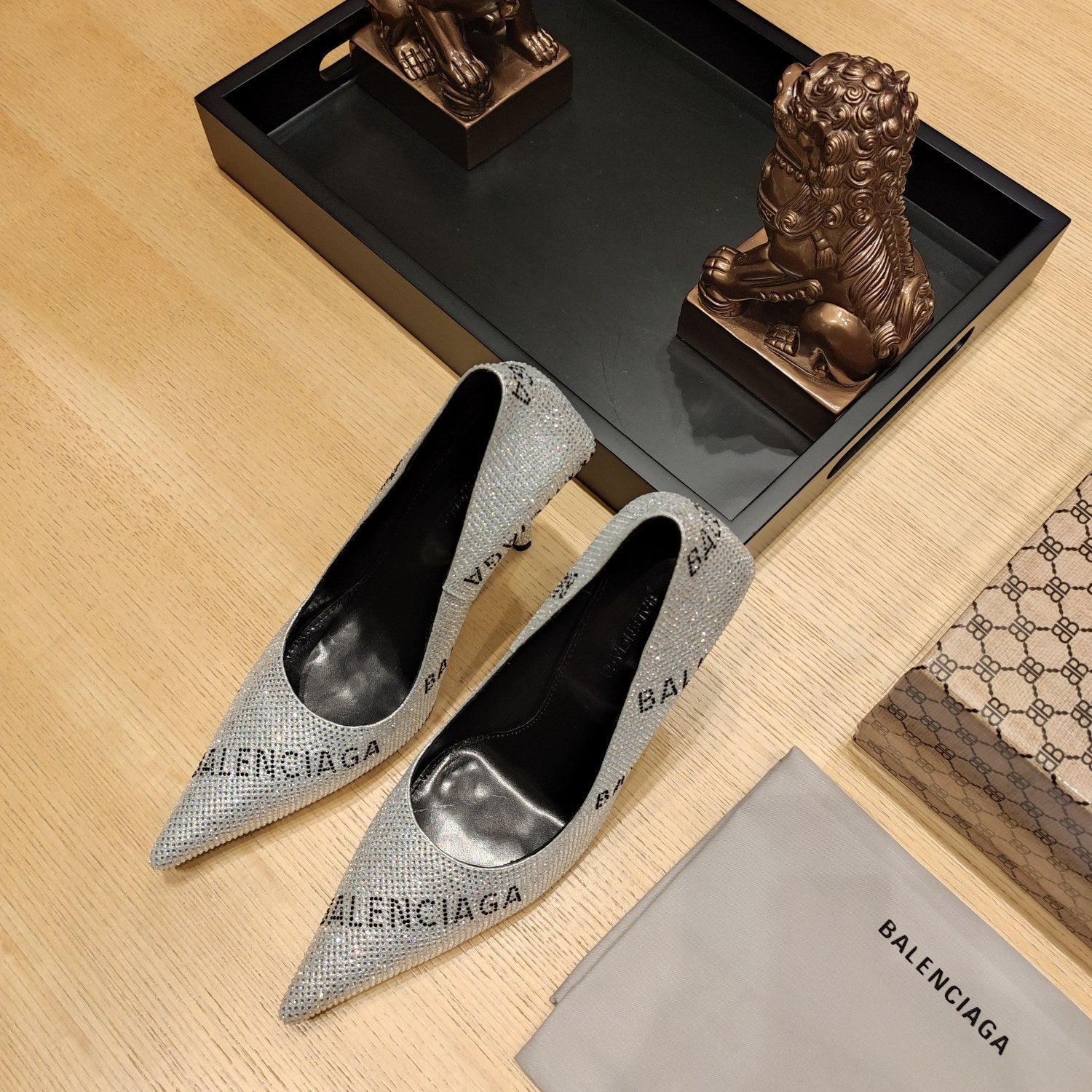 Balenciaga 26s High Heel Pump 100 Sliver Rhinestone Cowhide 681192