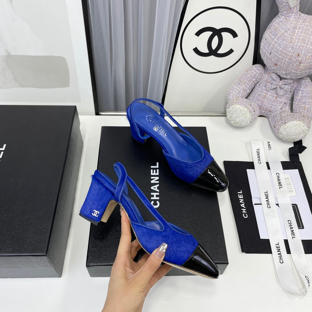 CC Slingback 60mm Dark Blue Lambskin And Horsehair