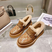 GG Snow Boots Brown  Patent Calfskin Wool 576237