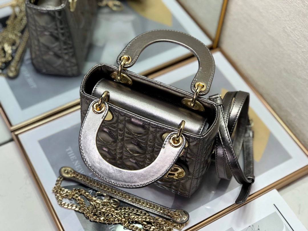 mini lady 17 metalic grey lambskin