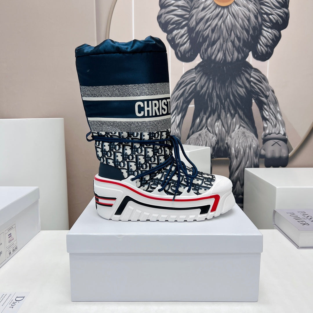 CD Platform Snow Boots Navy Blue White Cowhide Nylon 539657