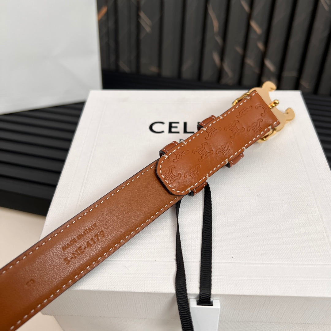 CEL 25mm Triomphe Belt in Taurillon Brown Embossed Leather 176290