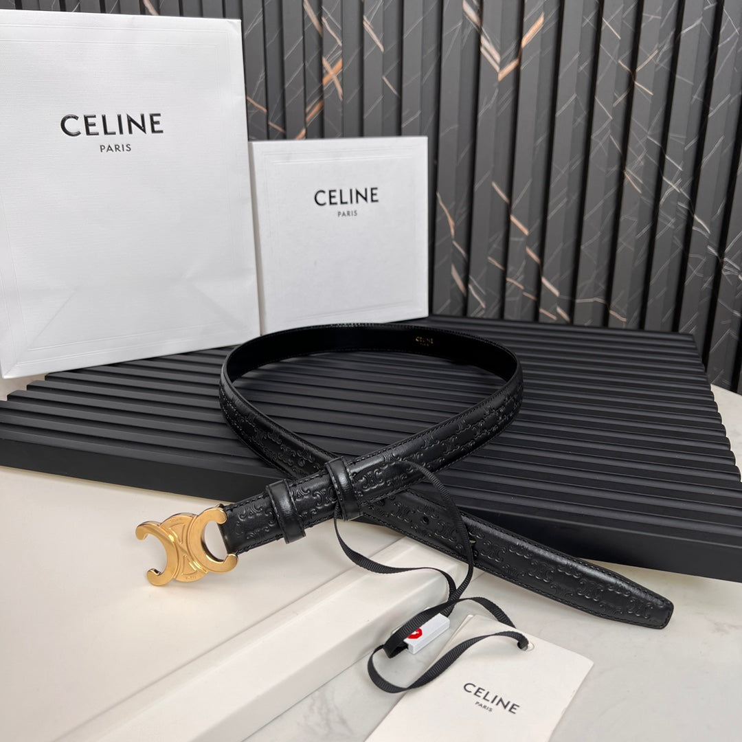 CL TRIOMPHE 25 MM BELT IN BLACK CALFSKIN GOLD HARDWARE