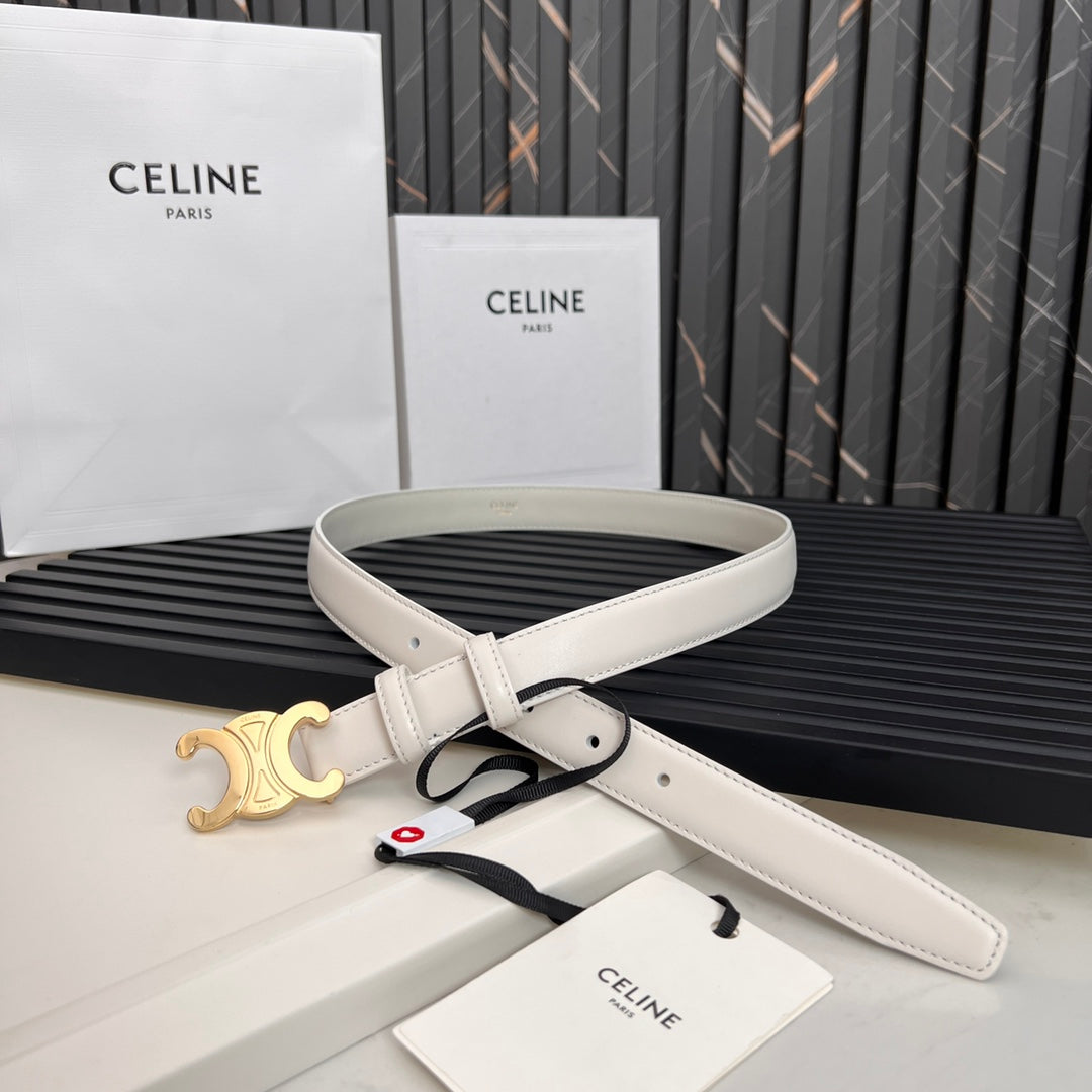 CEL 25mm Medium Triomphe Belt in Taurillon White Leather 176288