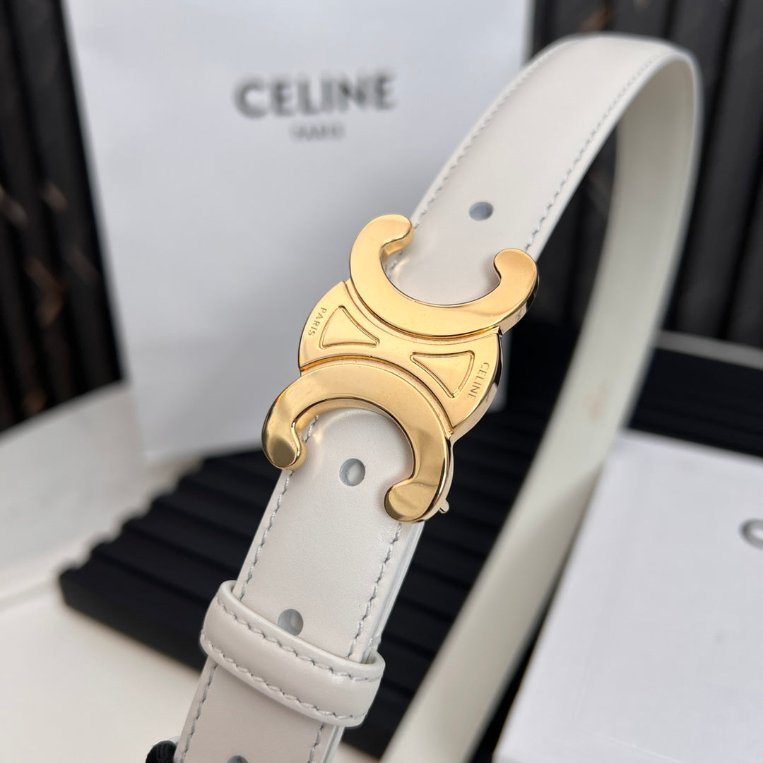 CEL 25mm Medium Triomphe Belt in Taurillon White Leather 176288
