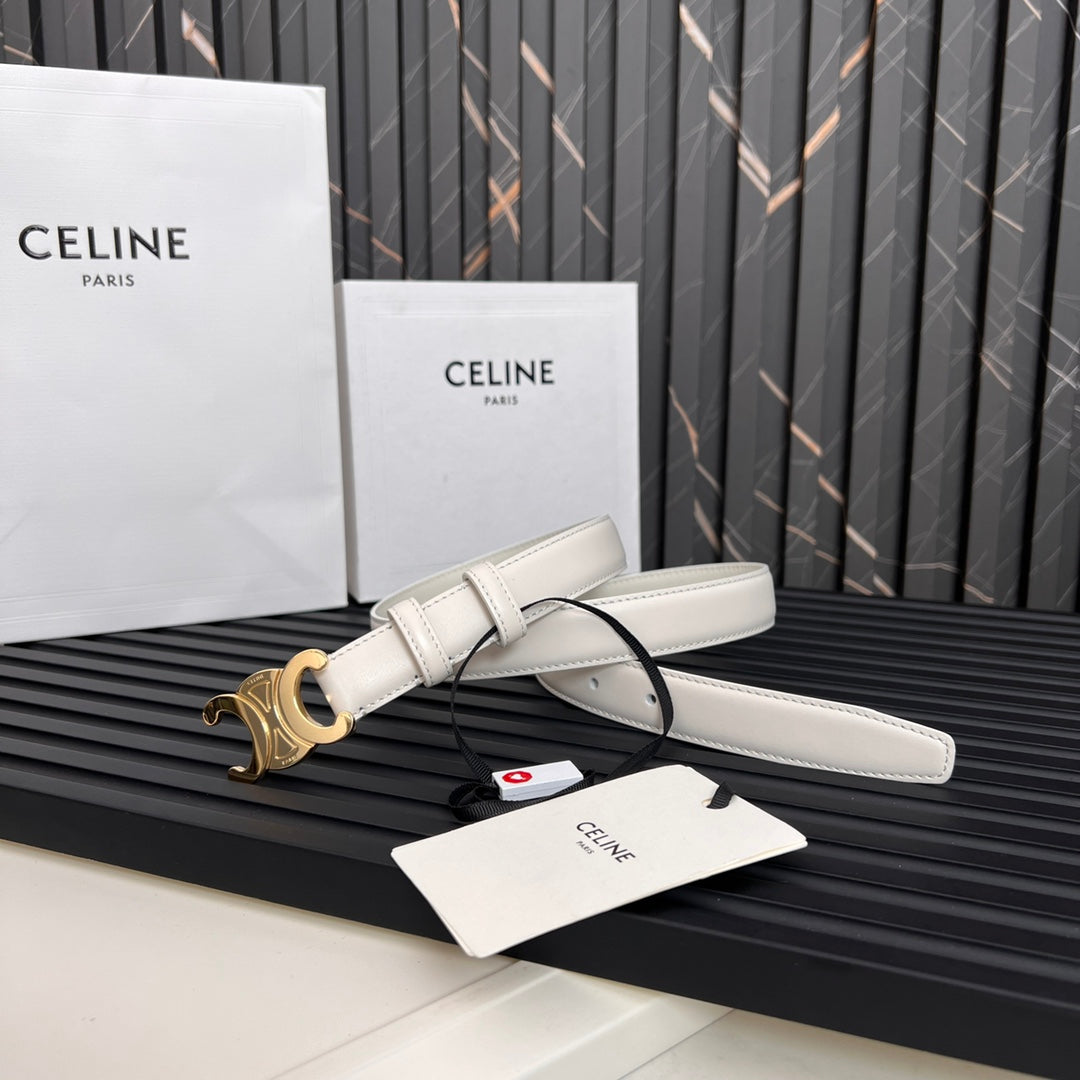 CEL 25mm Medium Triomphe Belt in Taurillon White Leather 176288