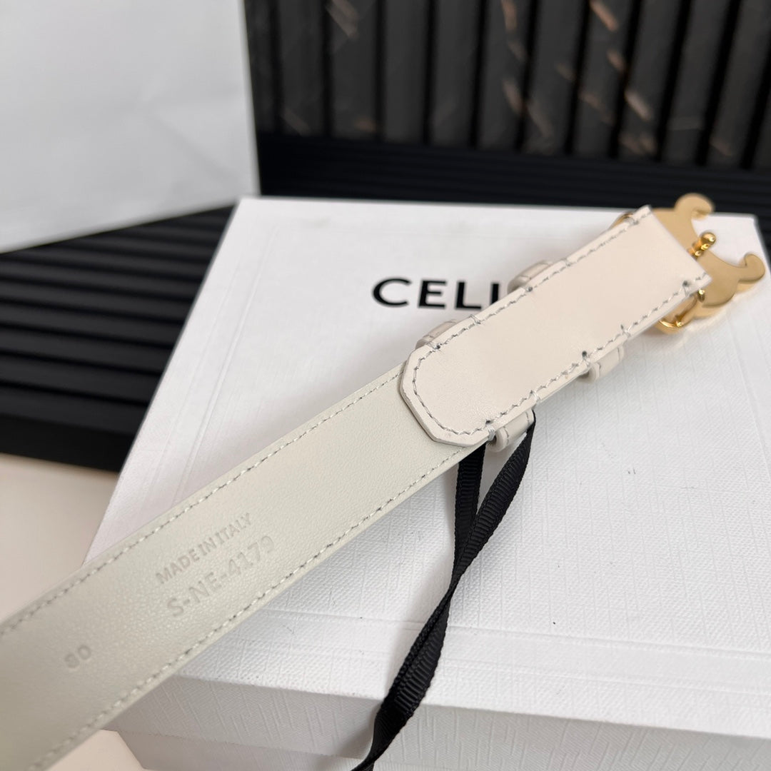 CEL 25mm Medium Triomphe Belt in Taurillon White Leather 176288