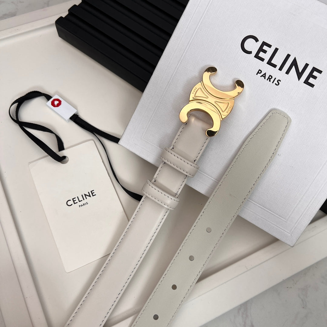 CL TRIOMPHE 25 MM BELT IN WHITE CALFSKIN GOLD HARDWARE