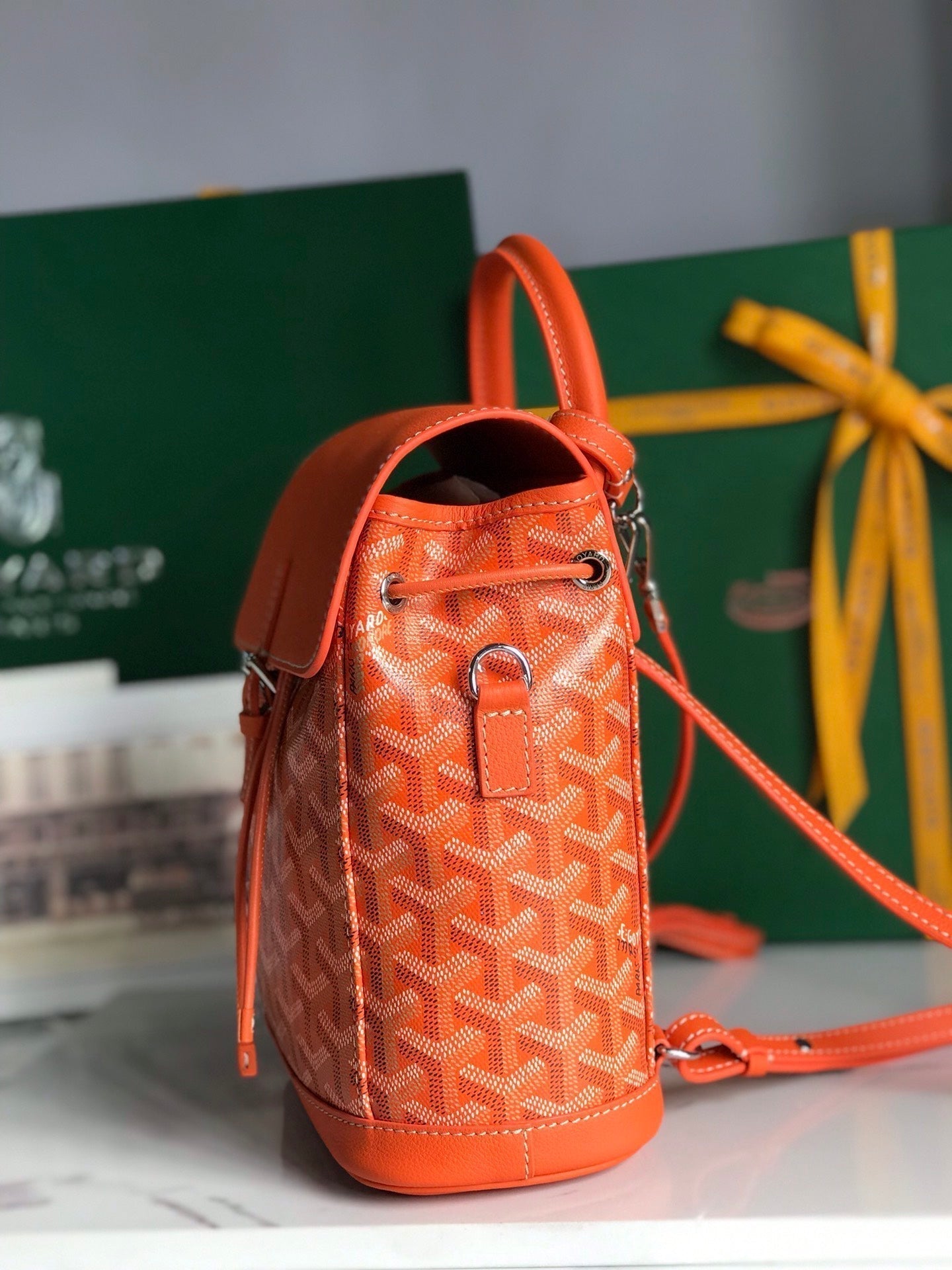ALPIN MINI BACKPACK 21 IN ORANGE LAMBSKIN AND GOYARDINE CANVAS
