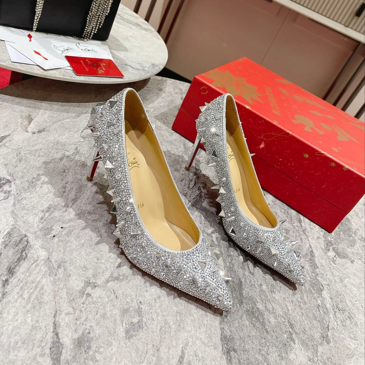 CL Pigalili Potpourri Strass Pumps Glitter Silver