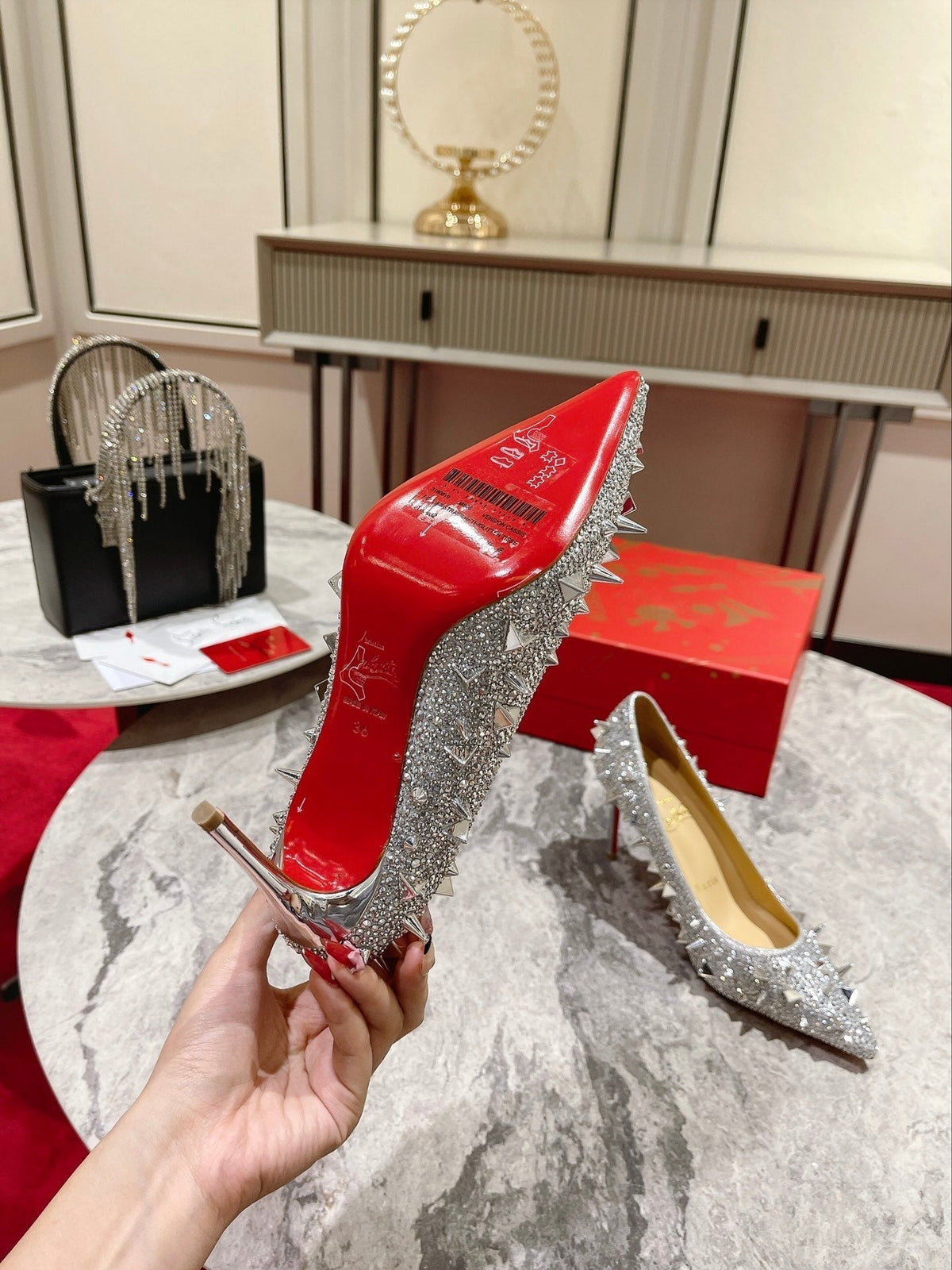 CL Pigalili Potpourri Strass Pumps Glitter Silver