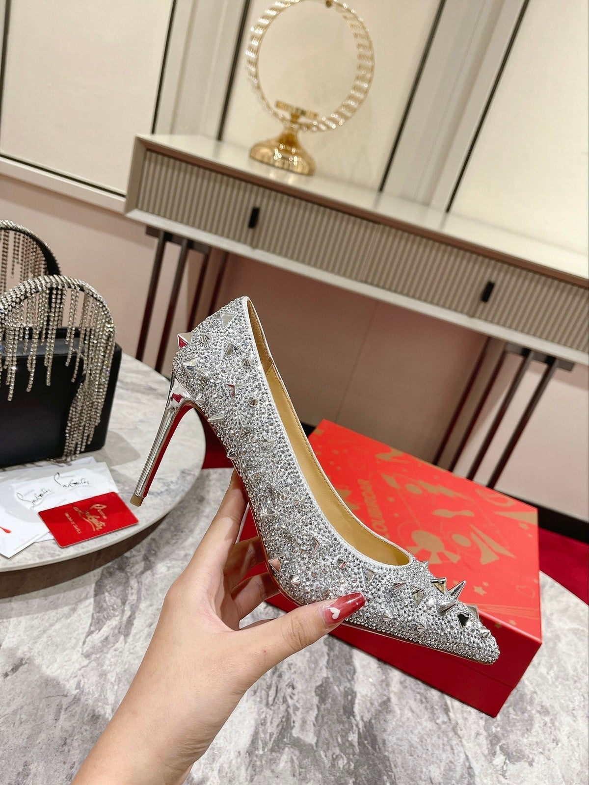 CL Pigalili Potpourri Strass Pumps Glitter Silver